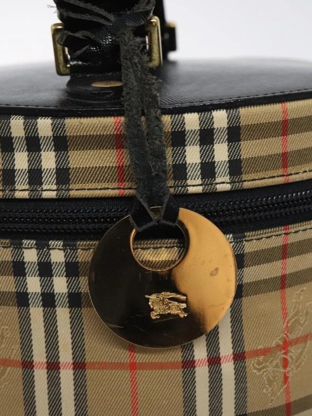 Burberrys Nova Check Hand Bag Canvas Beige Gold Auth 120481 - Picture 9 of 16